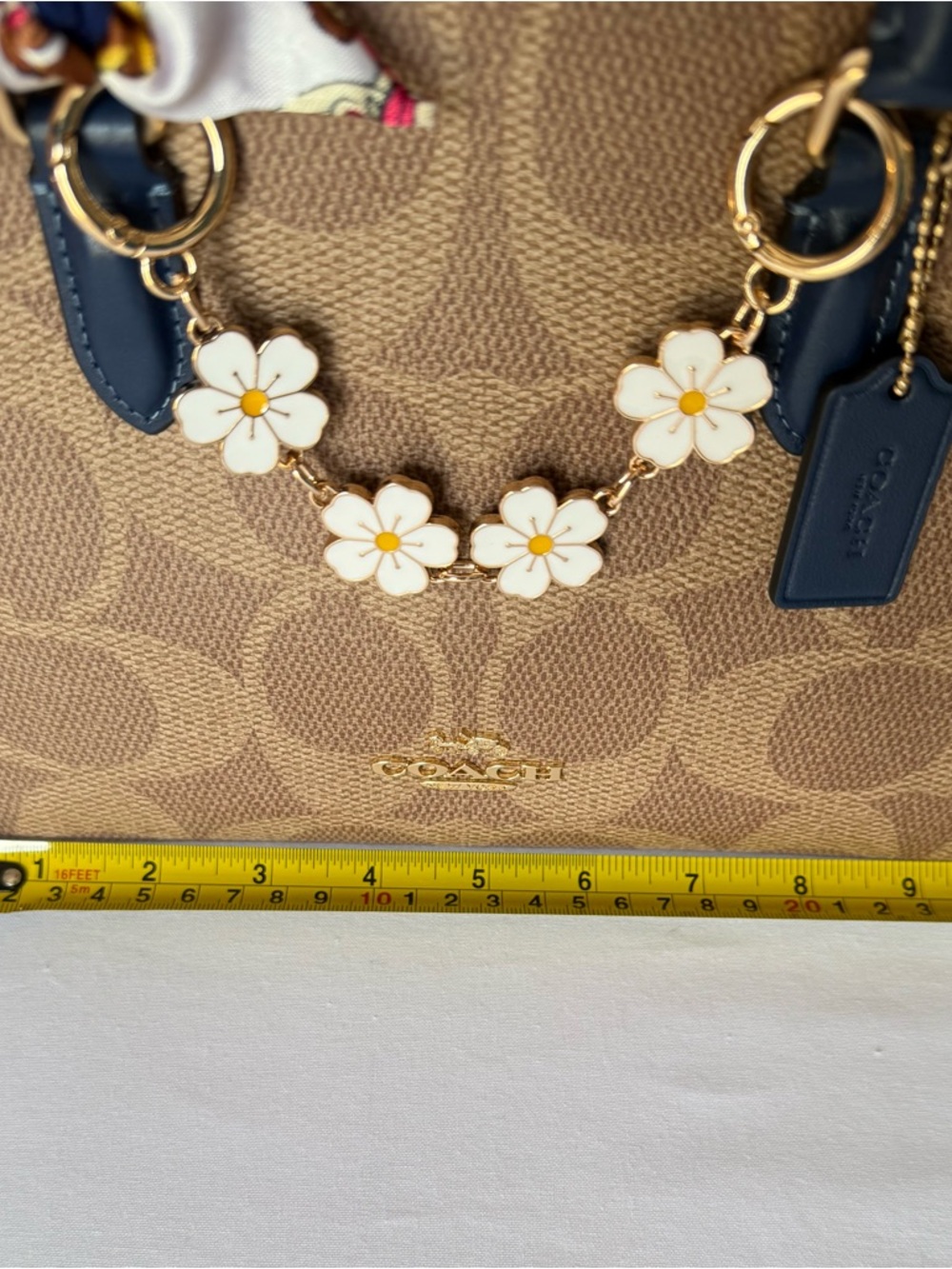 Coach Maggie Small Tote Signature Canvas Tan/deep blue Gold hardware crossbody - Picture 9 of 10